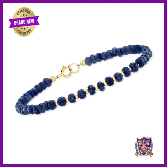 7 Inch Sapphire Bead Bracelet 10kt Gold Stretch Fit